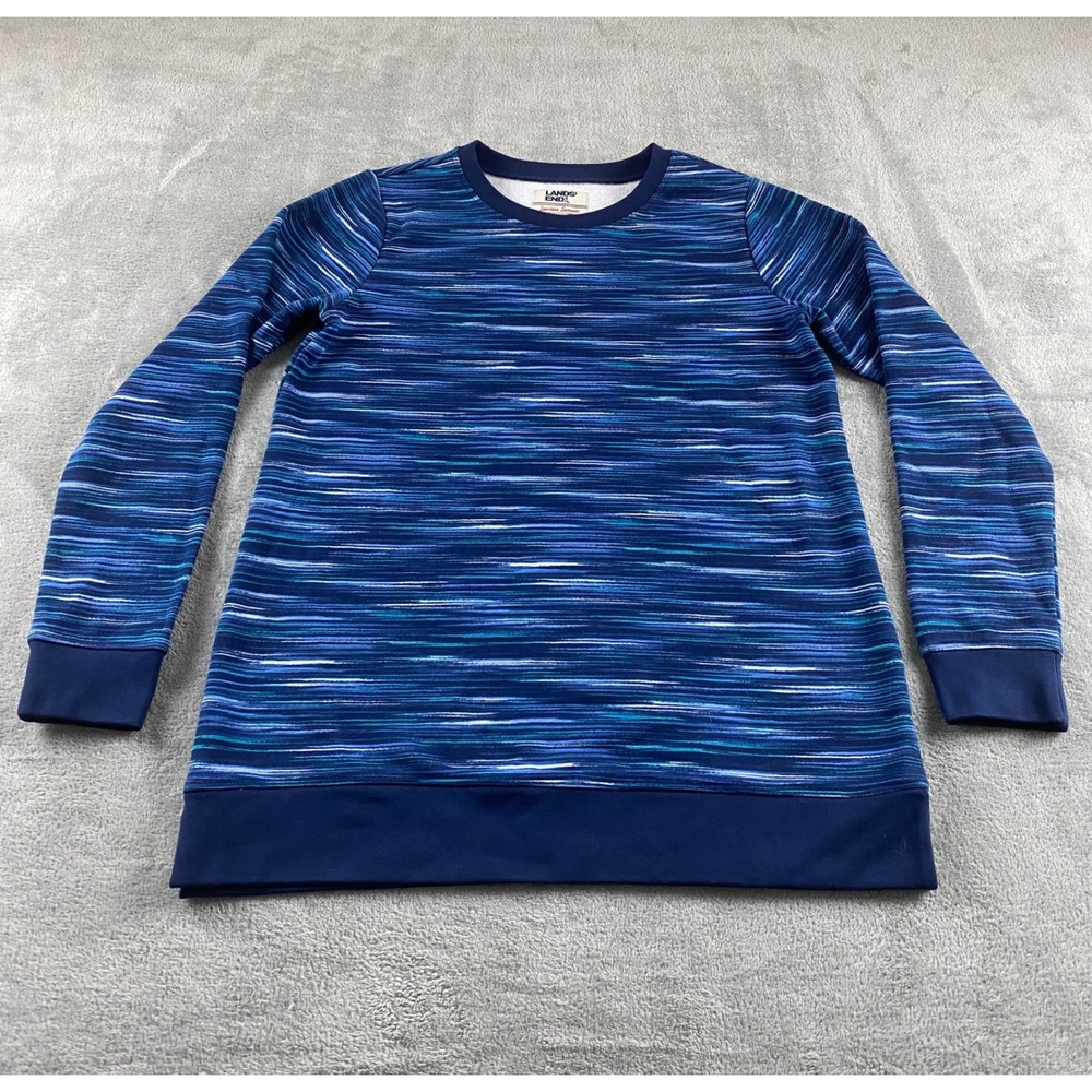 Lands End Serious Sweats Blue Space Dye Tunic Crew Neck Sweatshirt Womens Small